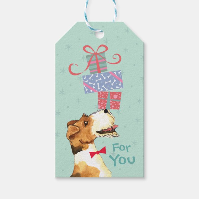 Etiqueta Para Presente Aniversário Apresenta Fio Fox Terrier (Frente)