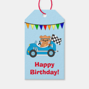 Etiqueta Para Presente Aniversário azul da raça do urso do carro