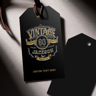 Etiqueta Para Presente Aniversário Black & Gold Vintage Envelhecido à Per