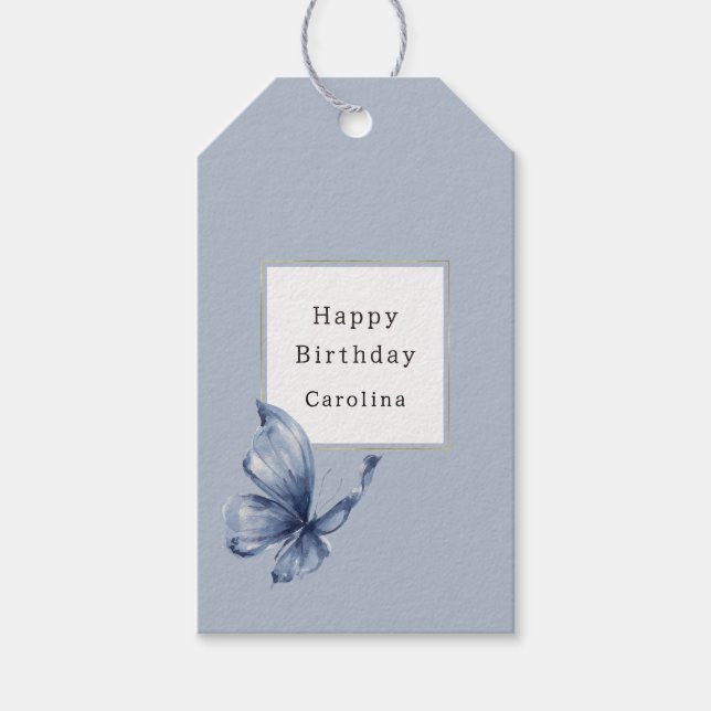 Etiqueta Para Presente Aniversário Borboleta Azul (Frente)