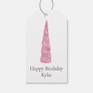 Etiqueta Para Presente Aniversário Branco do Unicórnio Glam Dourado Rosa-