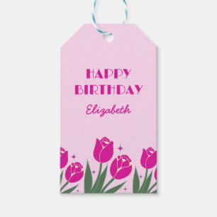 Etiqueta Para Presente Aniversário cor-de-rosa-rosa-rosa-retrô Elegante