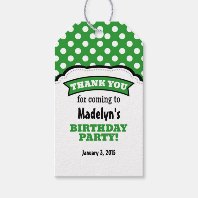 Etiqueta Para Presente Aniversário da Bolinhas Verde - Obrigado (Frente)