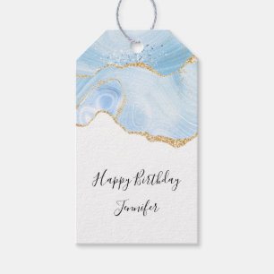 Etiqueta Para Presente Aniversário da Borda Azul e Dourada do Agate