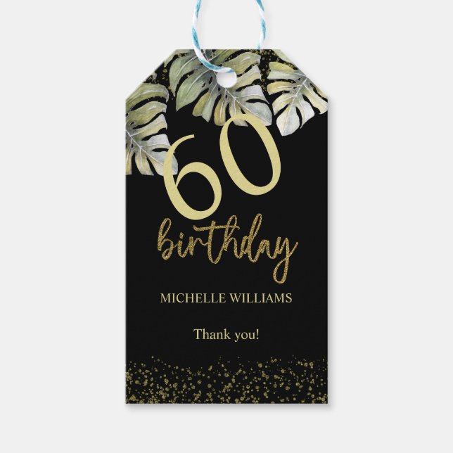 Etiqueta Para Presente Aniversário da Caligrafia de Palma Dourada Elegant (Frente)