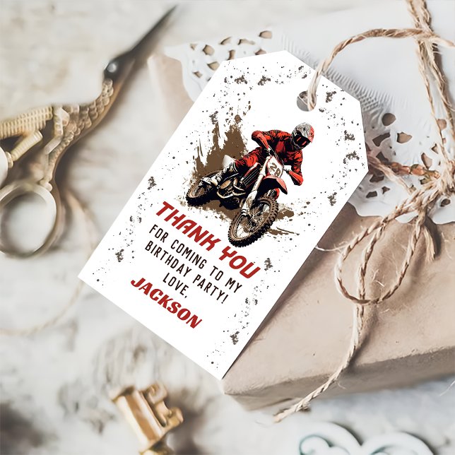 Etiqueta Para Presente Aniversário Da Motocicleta Red Dirt Bike Obrigado (Criador carregado)