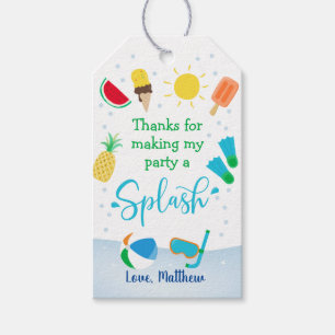 Etiqueta Para Presente Aniversário Da Piscina De Meninos Obrigado