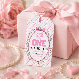 Etiqueta Para Presente Aniversário de 1 ano da Coquette com Laço Rosa Fof