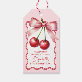 Etiqueta Para Presente Aniversário de 1 ano da Menina Rosa Fofa Cereja