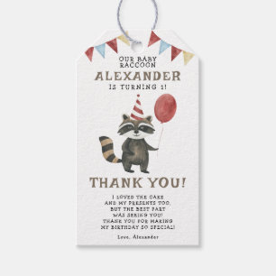 Etiqueta Para Presente Aniversário de 1 ano do Guaxinim Aquarela