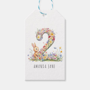 Etiqueta Para Presente Aniversário de 2 anos do Bunny Floral