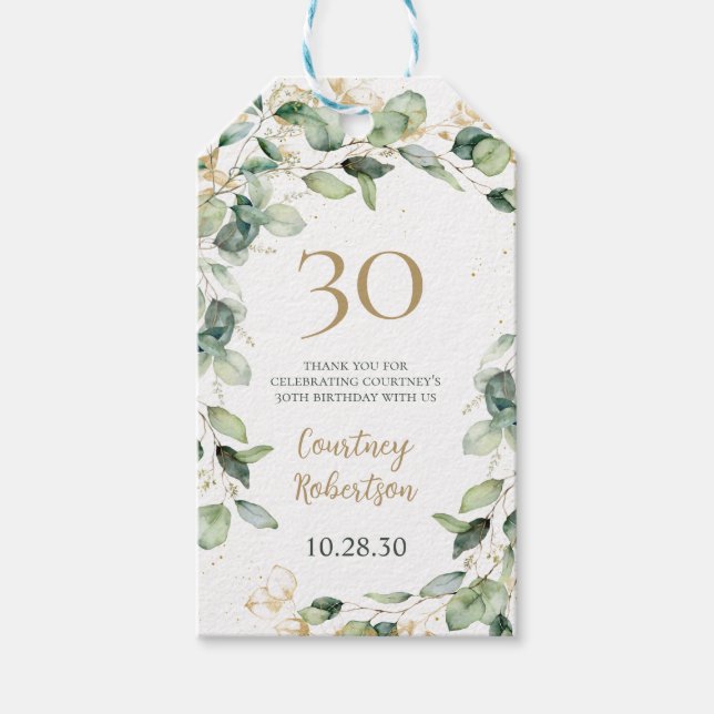 Etiqueta Para Presente aniversário de 30 anos Eucalyptus Obrigado (Frente)