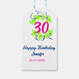 Etiqueta Para Presente aniversário de 30 anos verde azul wreath name date
