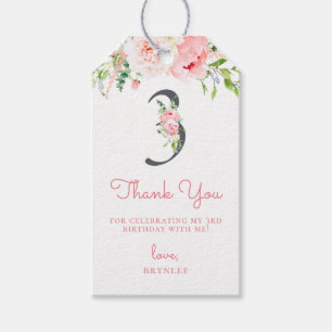 Etiqueta Para Presente aniversário de 3 anos Floral Cor-De-Rosa Muito Ob