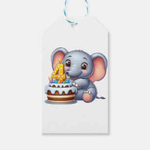 Etiqueta Para Presente Aniversário de 4 anos do Elefante Fofo