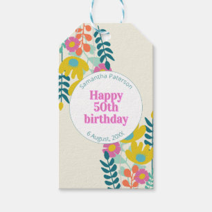 Etiqueta Para Presente aniversário de 50 anos floral moderno colorido bon