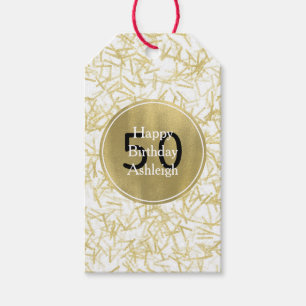 Etiqueta Para Presente Aniversário de 50 anos White Gold Glam Confetti