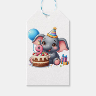 Etiqueta Para Presente Aniversário de 9 anos do Elefante Fofo