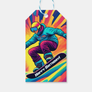 Etiqueta Para Presente Aniversário de Adolescente Snowboarder Psicodélico