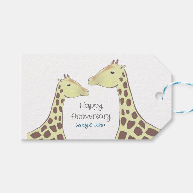 Etiqueta Para Presente Aniversário de Casamento de Casal Giraffe (Frente (horizontal))