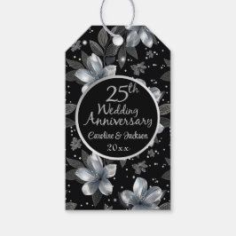 Etiqueta Para Presente Aniversário de Casamento Floral do 25 Silver Glitt