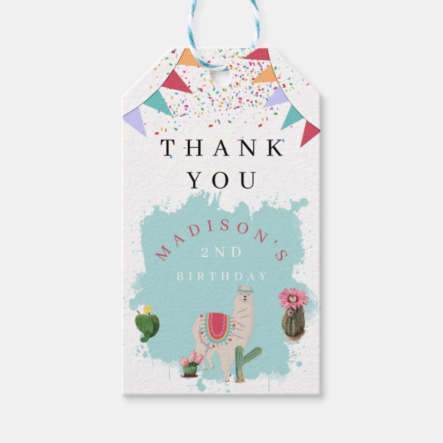 Etiqueta Para Presente Aniversário de criança Cute Fiesta Llama & Cactus (Frente)