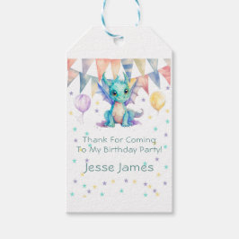 Etiqueta Para Presente Aniversário de criança de Dragão Verde Roxo Obriga