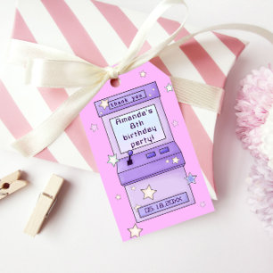 Etiqueta Para Presente Aniversário de criança de Jogo de Arcade Roxo Retr