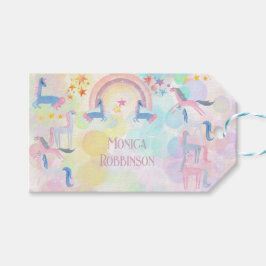 Etiqueta Para Presente Aniversário de criança unicórnio a cores do arco-í