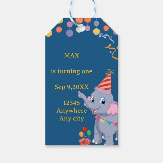 Etiqueta Para Presente Aniversário de Elefante Fofo (Frente)