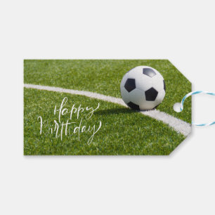 Etiqueta Para Presente Aniversário de Futebol com bola e Feliz Aniversári