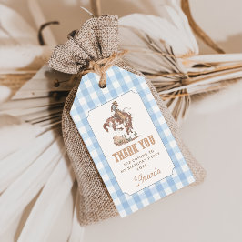 Etiqueta Para Presente Aniversário de Gingham do Primeiro Rodeio de Cowbo