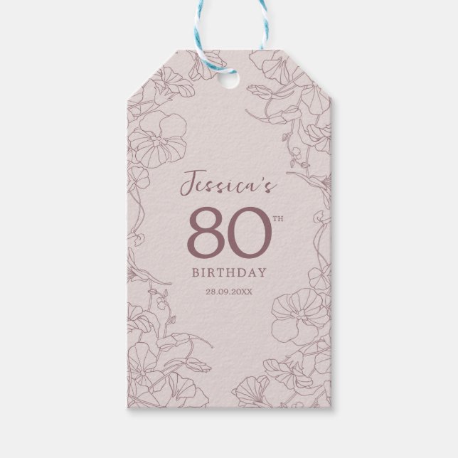 Etiqueta Para Presente Aniversário de Mauve Rosa Floral (Frente)