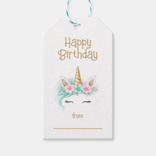 Etiqueta Para Presente Aniversário de menina com unicórnio rosa e turques