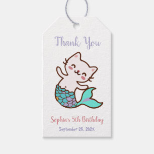 Etiqueta Para Presente Aniversário de Menina Gato Sereia Sob o Mar Obriga