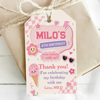 Etiqueta Para Presente Aniversário de Menina Rosa Retrô