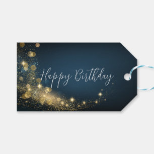 Etiqueta Para Presente Aniversário de ouro, meia noite azul cintilante