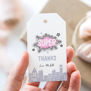 Etiqueta Para Presente Aniversário de Super-Herói de Quadrinhos Rosa