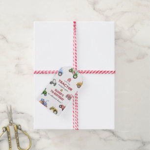 Etiqueta Para Presente Aniversário de trator aquarela de qualquer idade