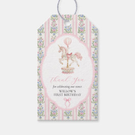 Etiqueta Para Presente Aniversário de Um Ano Carousel Rosa