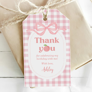 Etiqueta Para Presente Aniversário de Um Ano Rosa Gingham Pêssego