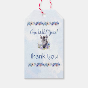 Etiqueta Para Presente Aniversário de Zebra Floral Azul