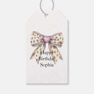 Etiqueta Para Presente Aniversário do Arco Menino Leopard do Coração Rosa