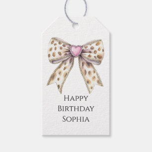 Etiqueta Para Presente Aniversário do Arco Menino Leopard do Coração Rosa