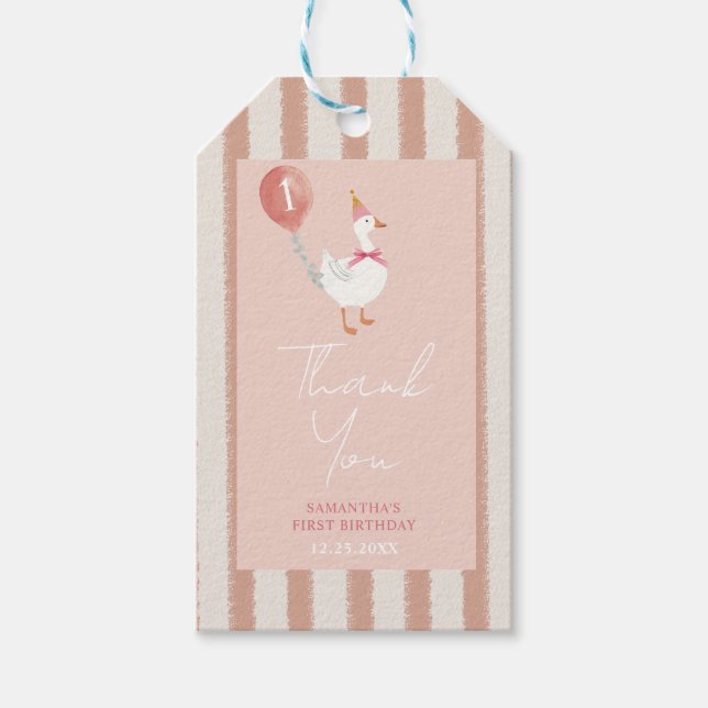 Etiqueta Para Presente Aniversário do Balão Rosa-Rosa-Bobo - Obrigado (Frente)