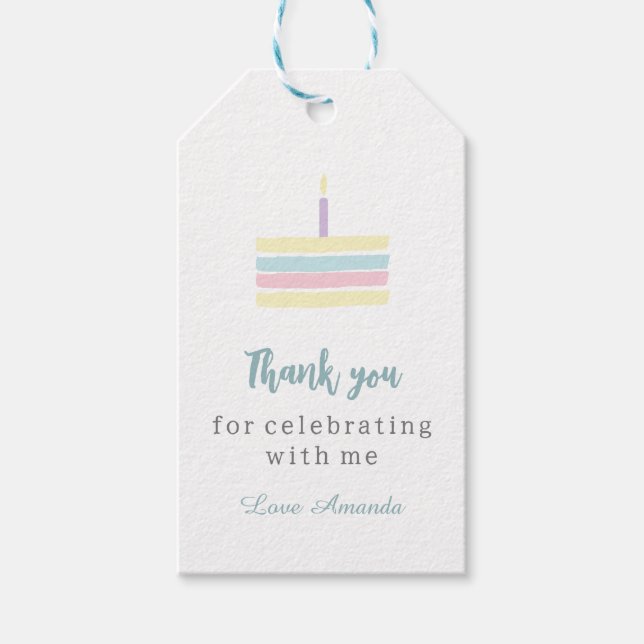 Etiqueta Para Presente Aniversário do bolo de água pastel (Frente)