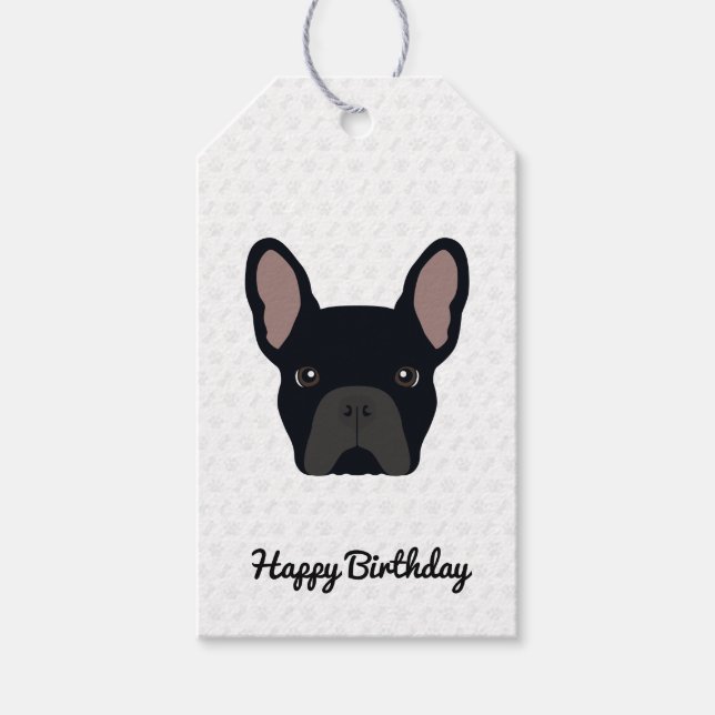 Etiqueta Para Presente Aniversário do Buldogue Negro (Frente)