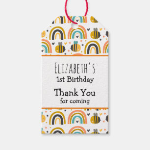 Etiqueta Para Presente Aniversário do Bumble Bee Patterno Bonito Obrigad