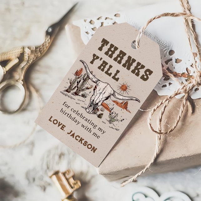 Etiqueta Para Presente Aniversário Do Cowboy Do País Ocidental Obrigado (Criador carregado)