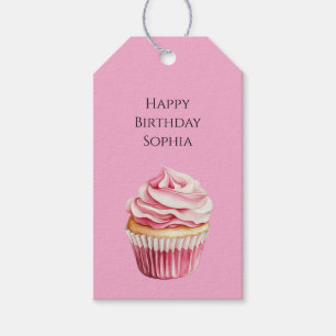 Etiqueta Para Presente Aniversário do Cupcake Rosa